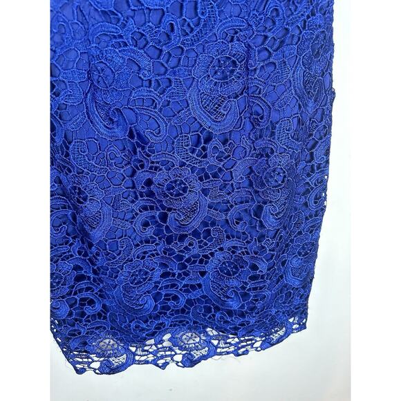 Aidan By Aidan Mattox Cobalt Blue Lace Overlay Open Back Cocktail Dress 0 XS GUC - Picture 11 of 12